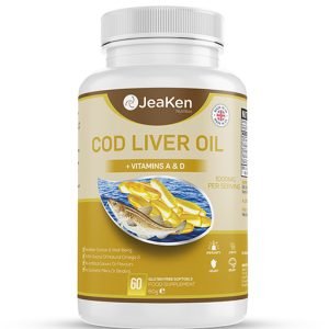 Cod Liver Oil 1000mg Capsules with Omega 3 Fatty Acids and Vitamins A and D