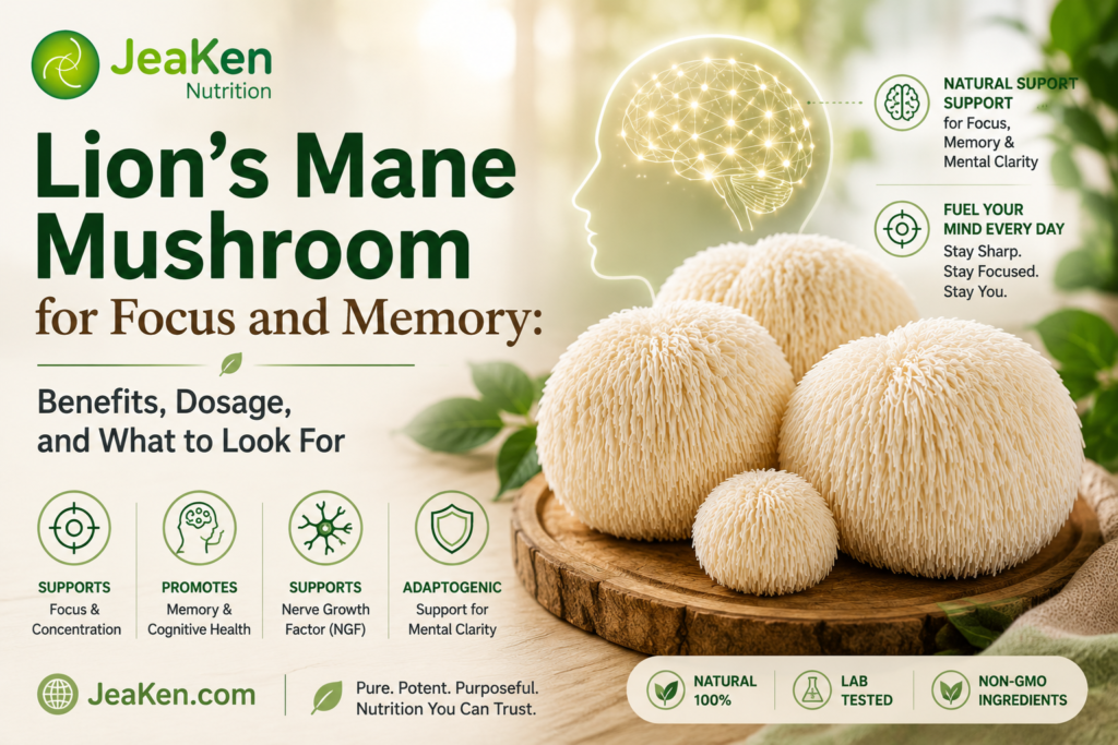 JeaKen Lions Mane Supplement UK for brain health, memory, and focus
